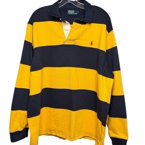 VTG Polo Ralph Lauren Rugby Shirt Men XL Stripe Long Sleeve Yellow Navy Preppy